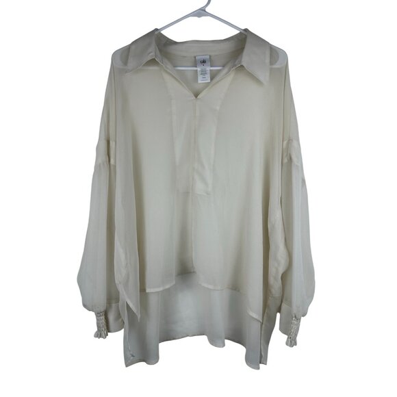 Cabi Abbey Sheer Top & Cami Set S Style 6291 Cream Long Smocked Wrists Large - Picture 2 of 9